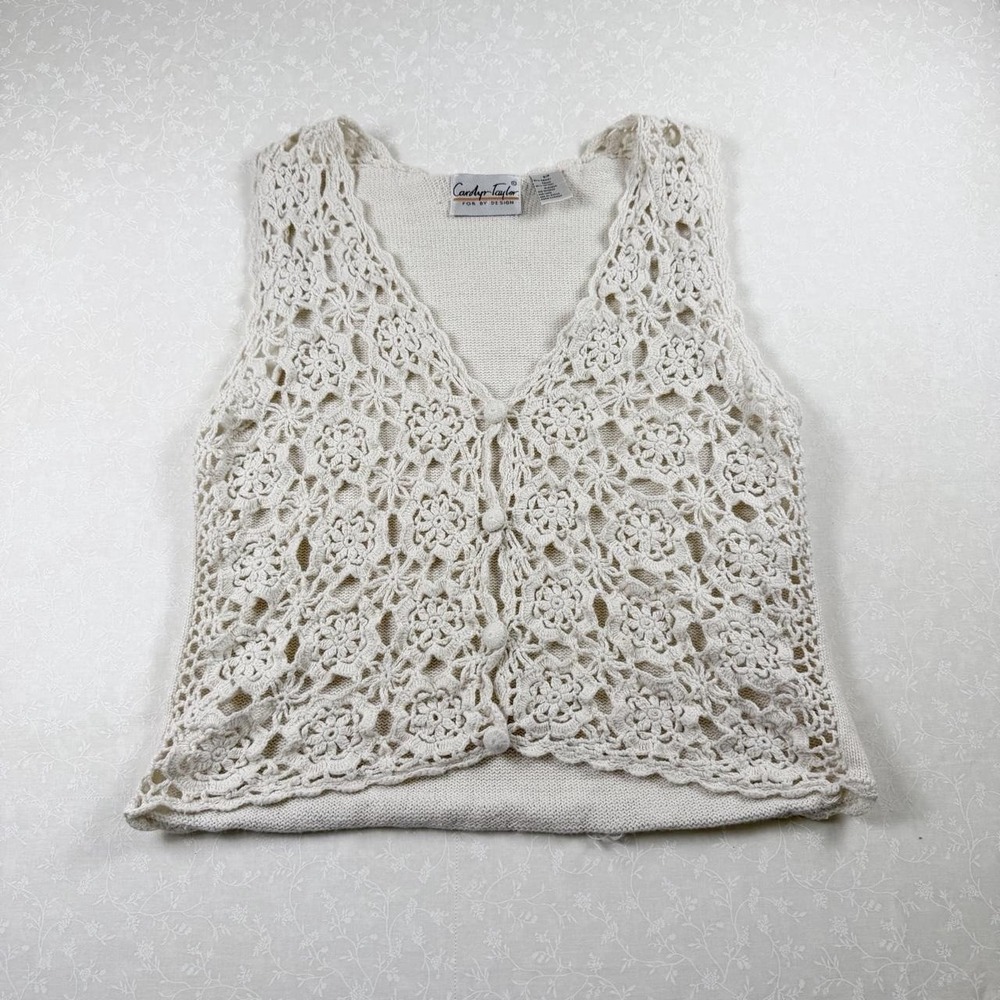 Vintage Women's Carolyn Taylor Crochet Sweater Vest — Size S